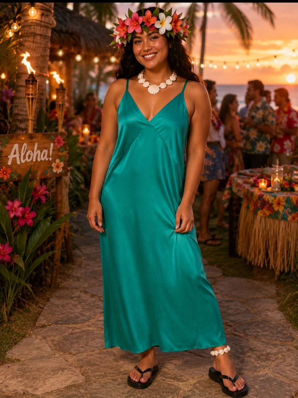 Joie Women’s Large Hawaiian Teal Satin Maxi Slip Dress New!